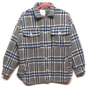 Angel Kiss Womens QUILTED Shirt-Jacket Shacket Sz M Plaid Pockets long slv EUC